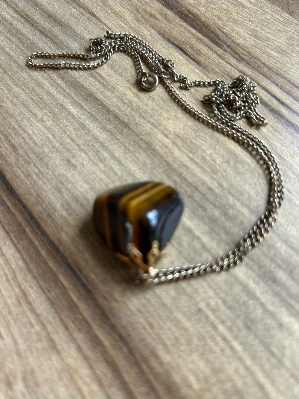 Gold-Tone Tiger Eye Pendant Necklace in Brown and Gold